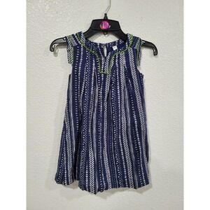 Cherokee Girls 5T Navy Blue White Tribal Print Shift Dress Neon Green Trim #10